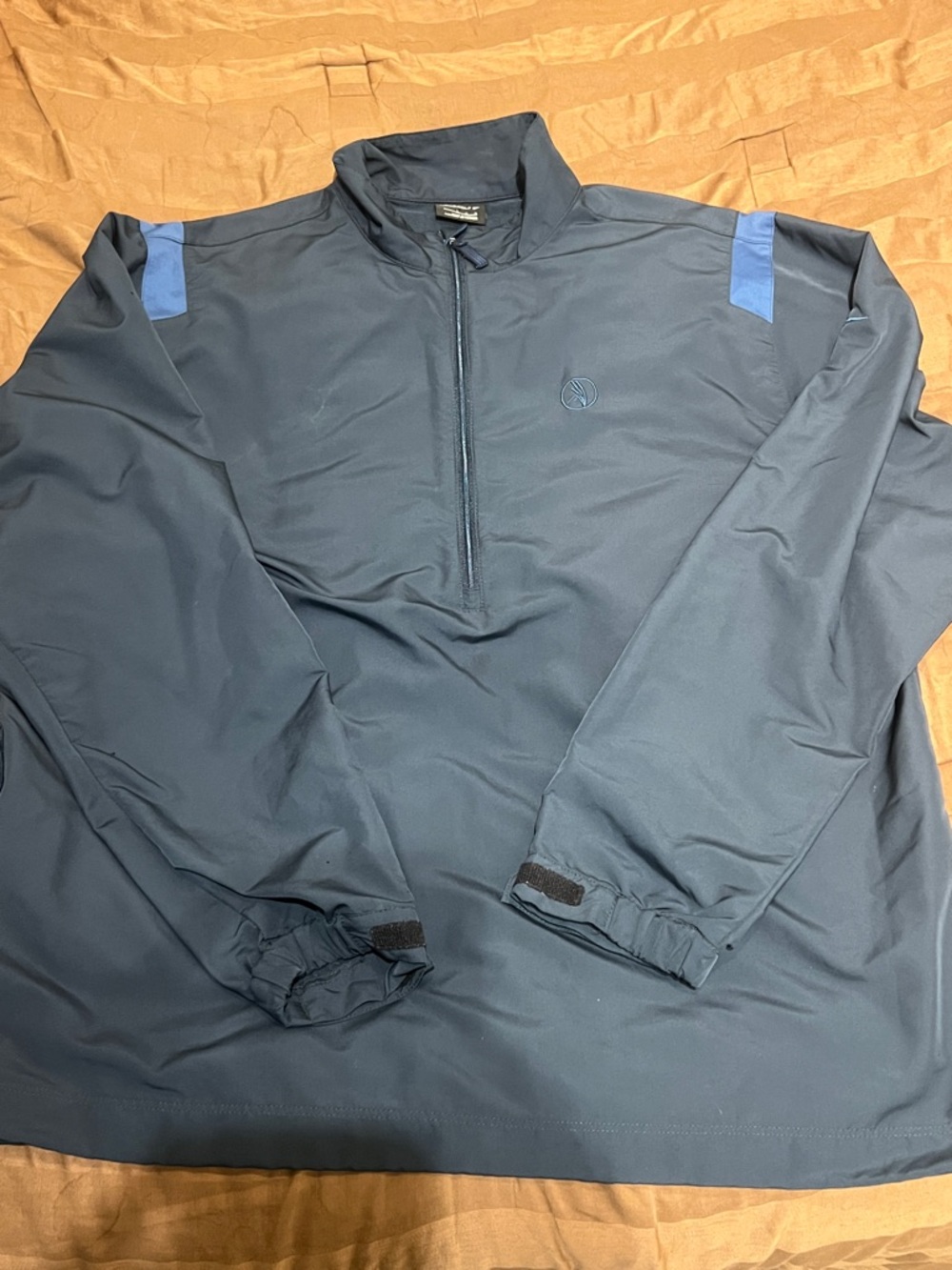 Nike Men's Dark Navy Quarter-Zip Windbreaker with Light Blue Shoulder Accents